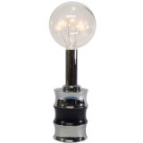 Globe filament table lamp chrome & black faux bamboo base tube glass sphere 1960s 1970s Massive Belgium