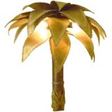 Maison Jansen palm tree wall lamp burned brass trunk leaves 2 E14 sockets 1970s 1980s France