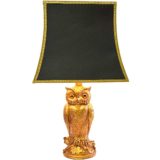 Owl table lamp gilded gold plated metal bird Loevsky & Loevsky USA black pagoda lampshade 1960s 1970s