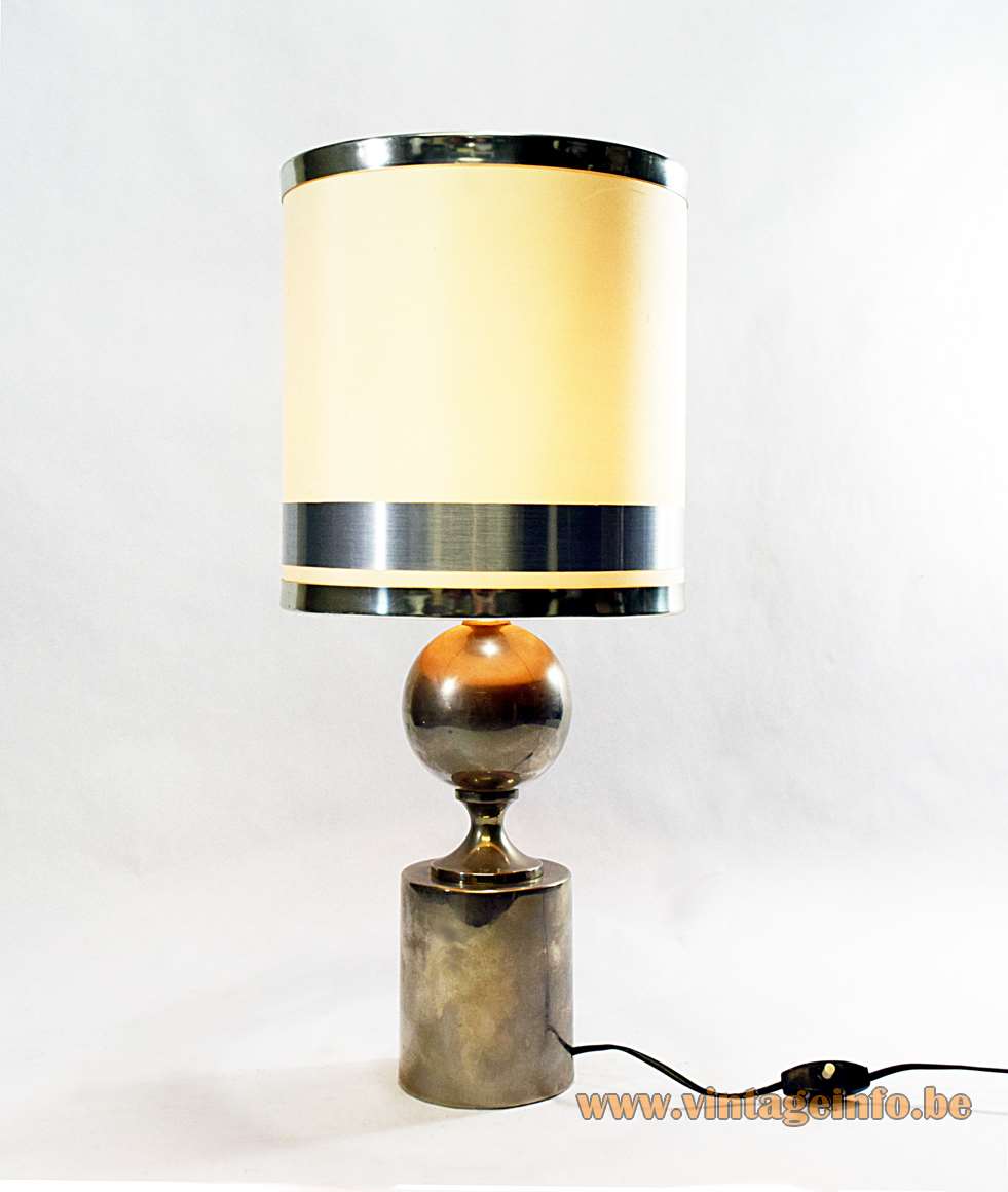 Philippe Barbier nickel-plated table lamp metal base & globe lampshade with 3 chrome rings France 1970s