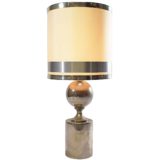 Philippe Barbier nickel-plated table lamp metal base & globe lampshade with 3 chrome rings France 1970s