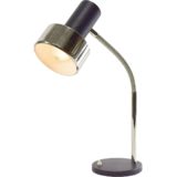 Black 1960s gooseneck desk lamp round base chrome rod & lampshade E27 socket Massive Belgium 1970s