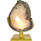Agate geode table lamp rectangular brass base thick slice Willy Daro 1970s JLB Belgium vintage