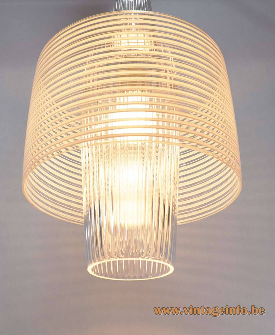 Aloys Ferdinand Gangkofner pendant lamp Venezia white striped clear glass Peill Putzler Raak 1950s 1960s MCM