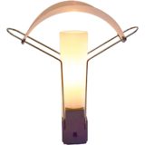 Arteluce Palio table lamp design: King & Miranda black square base curved opal glass diffusers copper lampshade