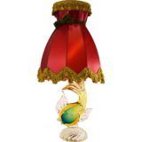 Artistica Murano glass fish table lamp in Sommerso with a red fabric lampshade 1950s 1960s Italy