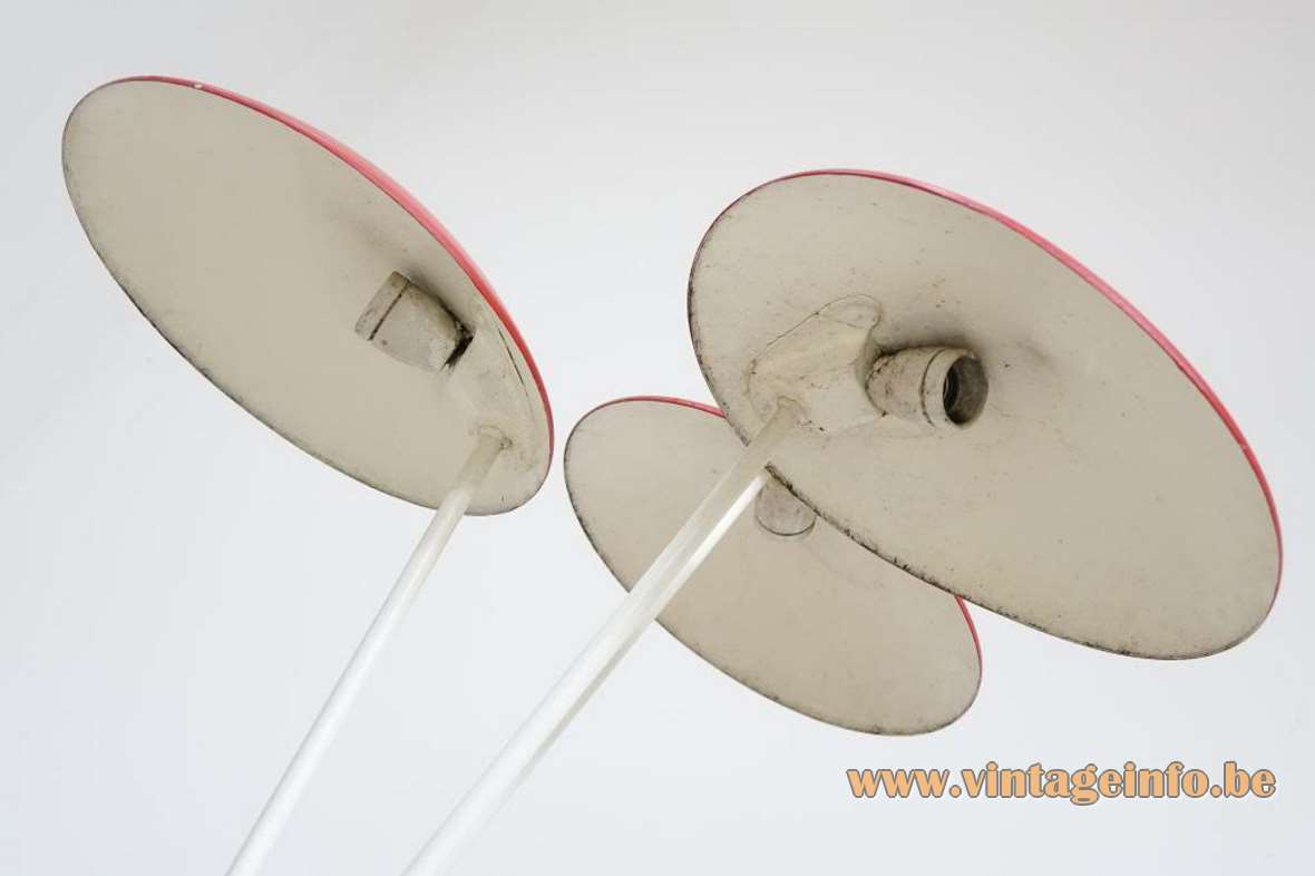BEGA garden lamps Expo 58 Brussels red white metal mushroom lampshades outdoor iron 1950s 1960s Germany 