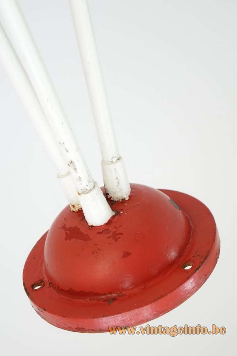 BEGA garden lamps Expo 58 Brussels red white metal mushroom lampshades outdoor iron 1950s 1960s Germany 
