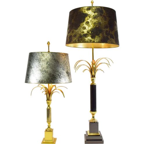 Boulanger palm table lamps with a square base ribbed rod in chrome brass 1970s 1980s