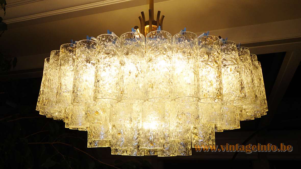 DORIA glass tubes chandelier with 60 swirled gold flake glass tubes hanging on a brass frame