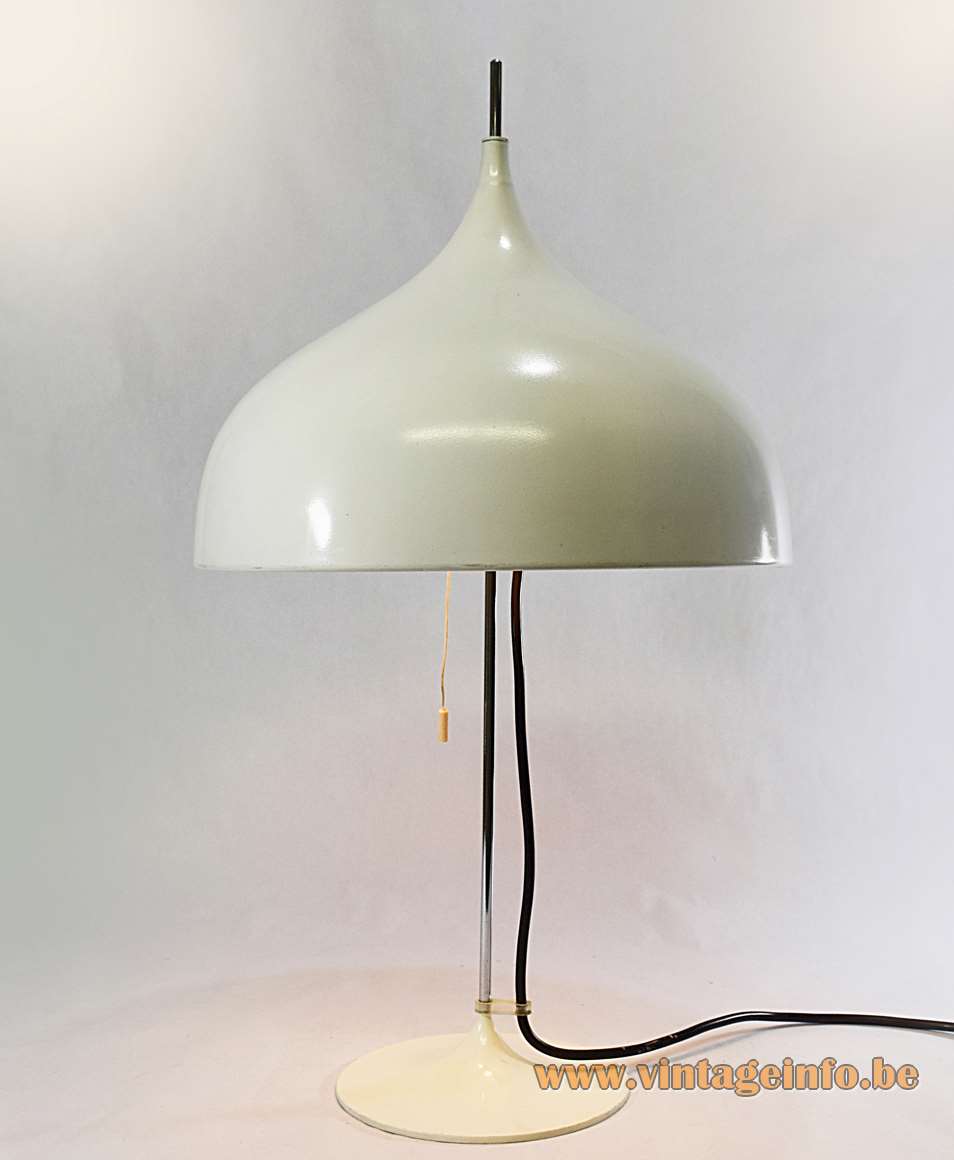 DORIA mushroom table lamp 1960s design: Klaus Slama aluminium lampshade chrome rod white base 1970s vintage
