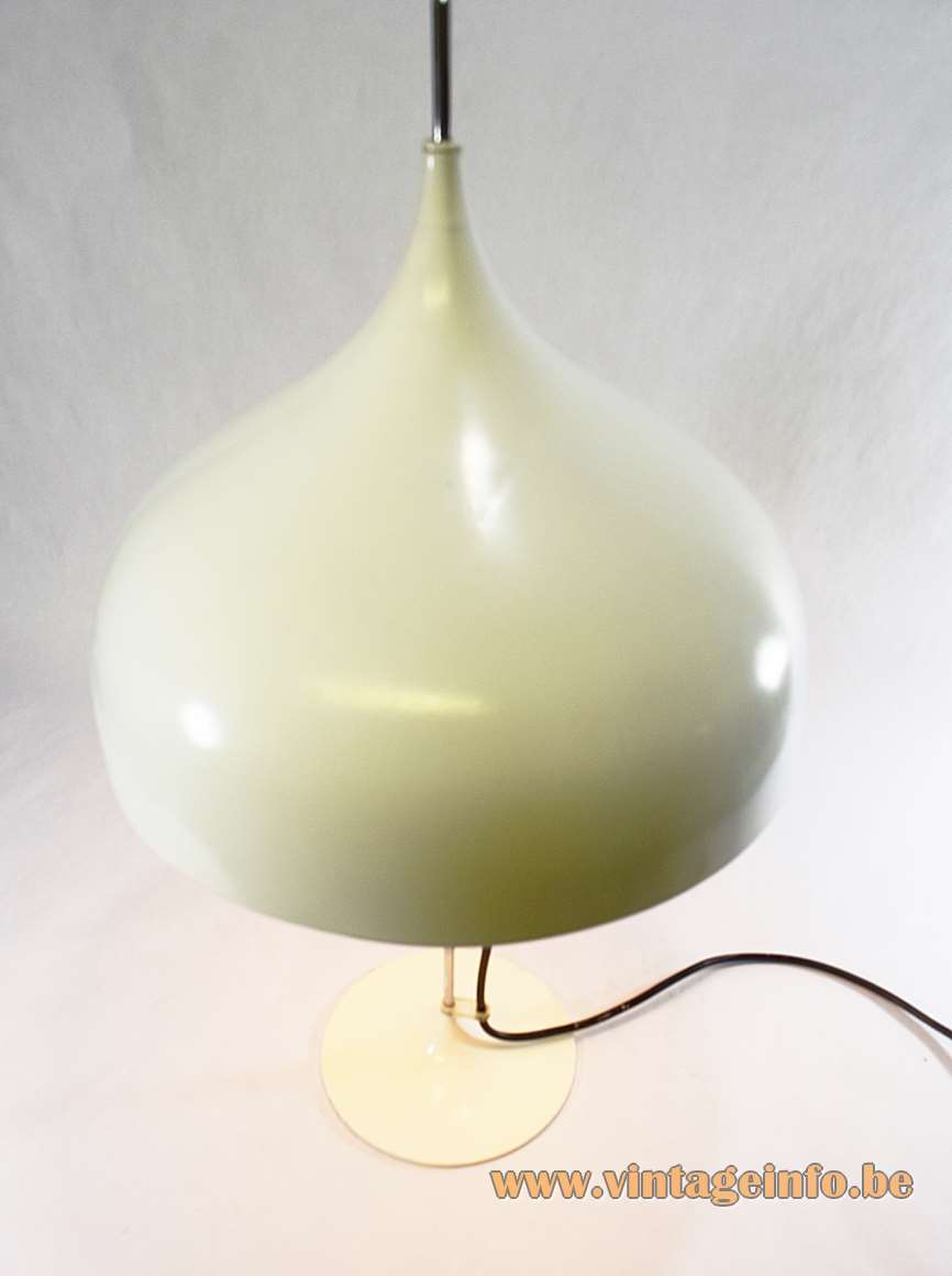 DORIA mushroom table lamp 1960s design: Klaus Slama aluminium lampshade chrome rod white base 1970s vintage