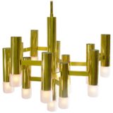 Gaetano Sciolari brass chandelier made of brass tubes & rods and Neolamp bulbs Boulanger 1960s 1970s