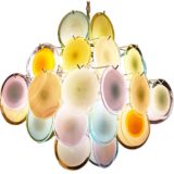 Gino Vistosi multi coloured discs chandelier 36 Murano dishes chrome wire frame 1960s 1970s Mazzega Italy vintage