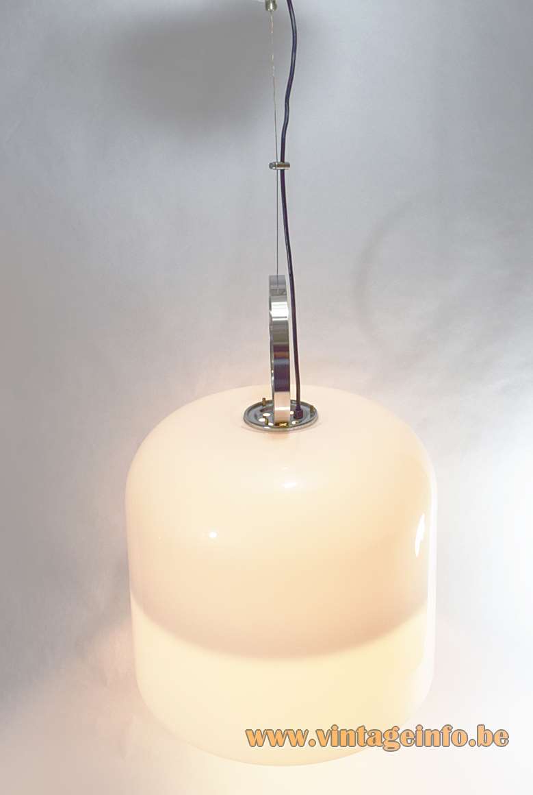 Harvey Guzzini Alvise pendant lamp white acrylic Perspex lampshade chrome ring 1966 design: Luigi Massoni vintage