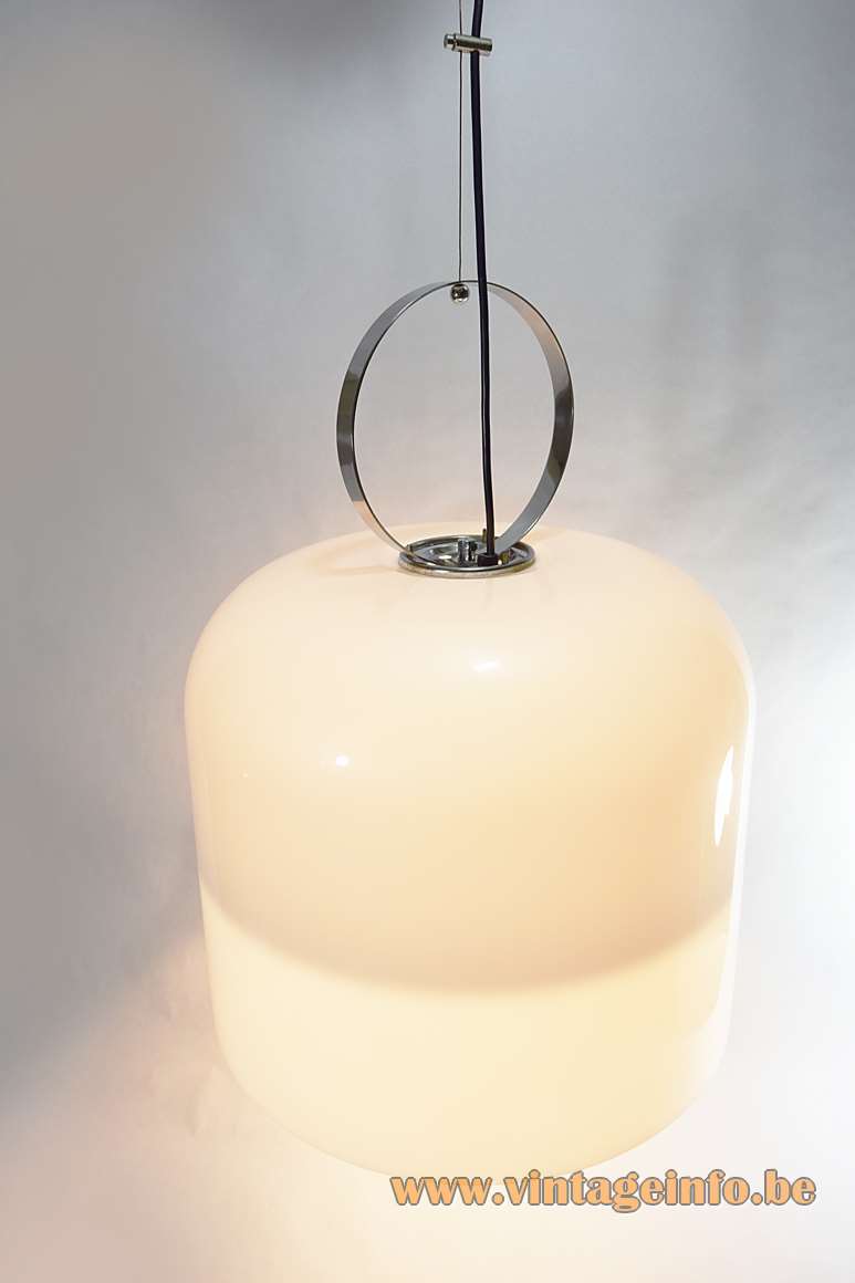 Harvey Guzzini Alvise pendant lamp white acrylic Perspex lampshade chrome ring 1960s design: Luigi Massoni 1970s