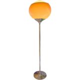 Harvey Guzzini Flash floor lamp round chrome base & rod big brown acrylic globe lampshade 1960s Italy