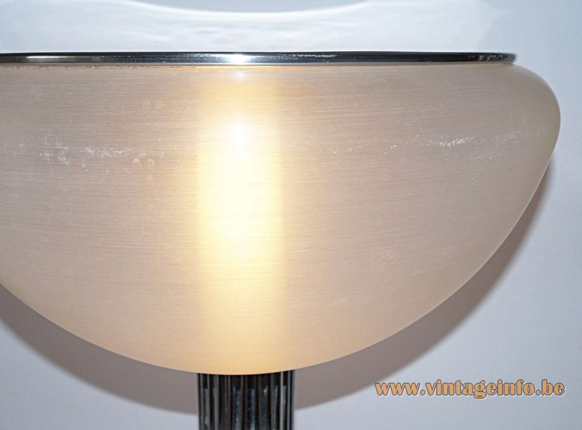 Harvey Guzzini Moana table lamp design: Luigi Massoni brushed acrylic lampshade chrome wire rods base 1960s
