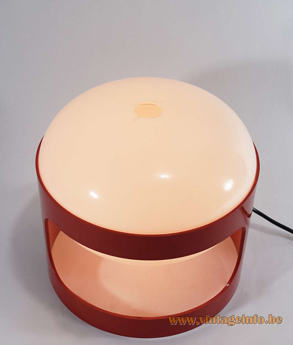 Joe Colombo KD 27 Kartell table lamp red plastic base white oval globe lampshade 1960s 1970s