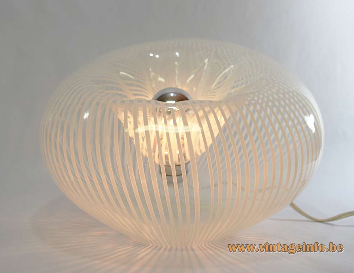  Lino Tagliapietra table lamp in white striped clear hand blown Murano glass produced by La Murrina