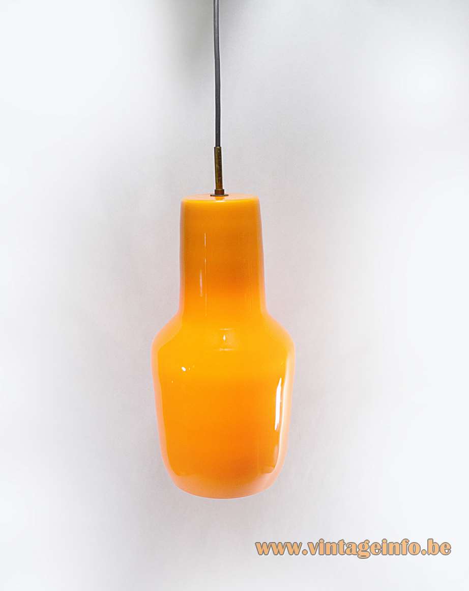 Massimo Vignelli Venini pendant lamp elongated design hand blown orange Murano glass 1950s 1960s Italy