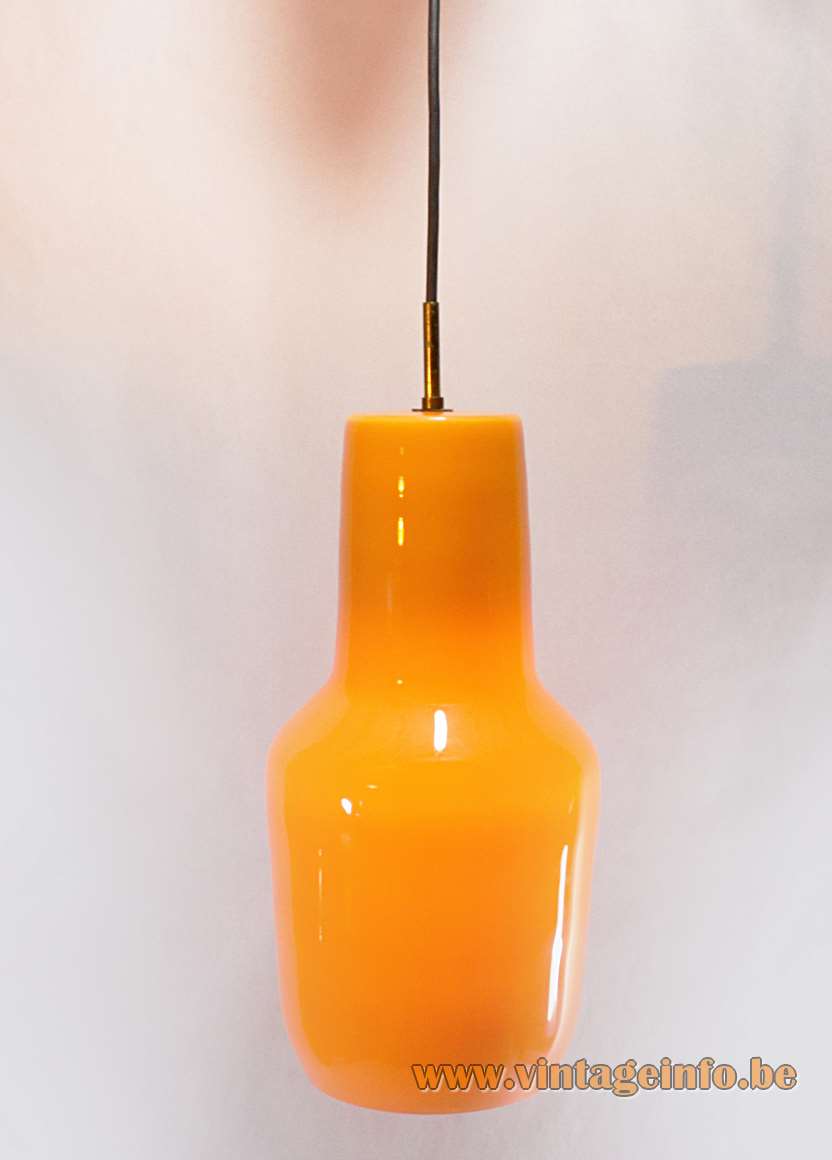 Massimo Vignelli Venini pendant lamp elongated design hand blown orange Murano glass 1950s 1960s Italy
