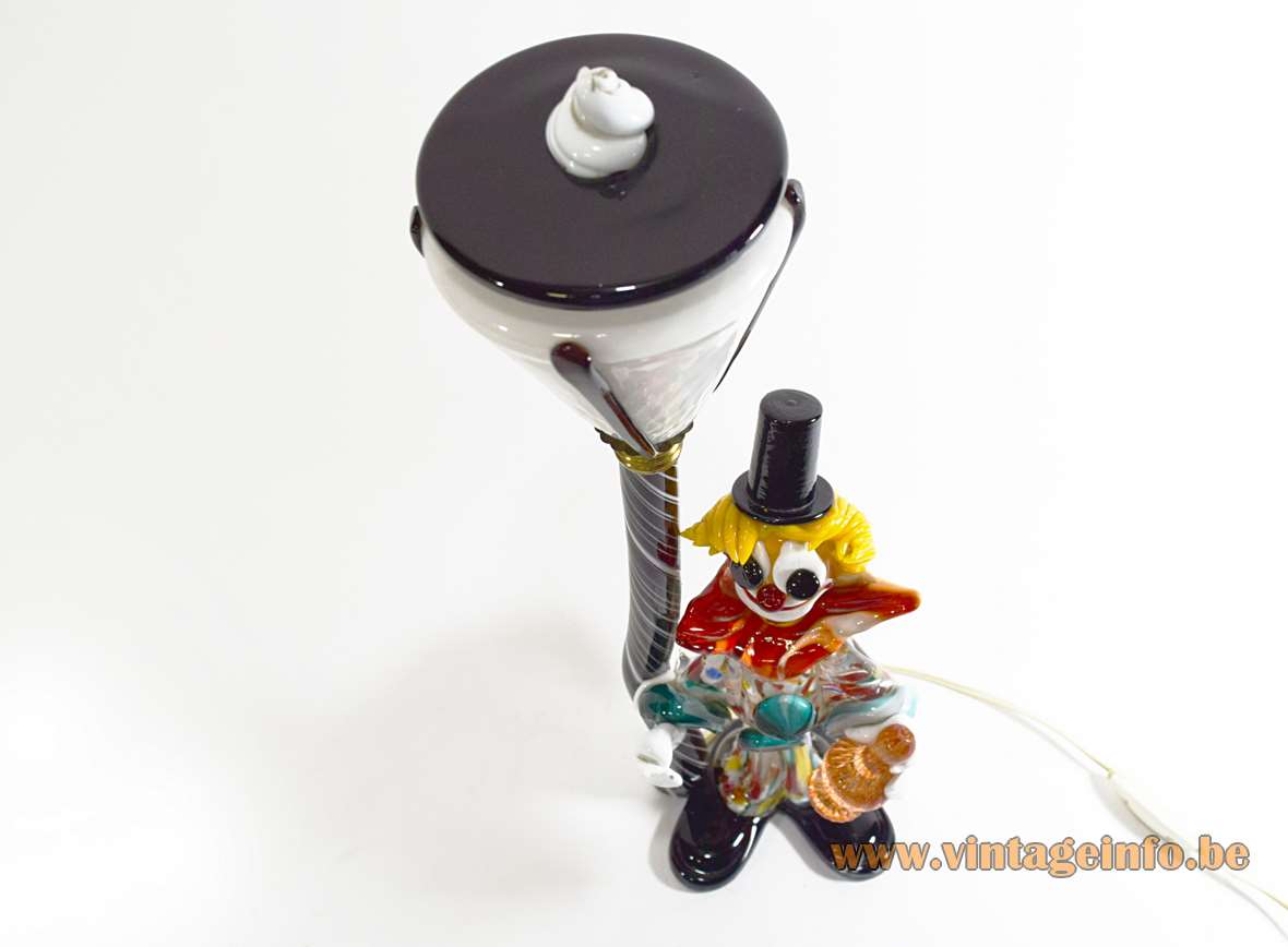 Murano drunk clown table lamp hand blown colourfull glass figure street lamp post 1950s 1960s Italy
