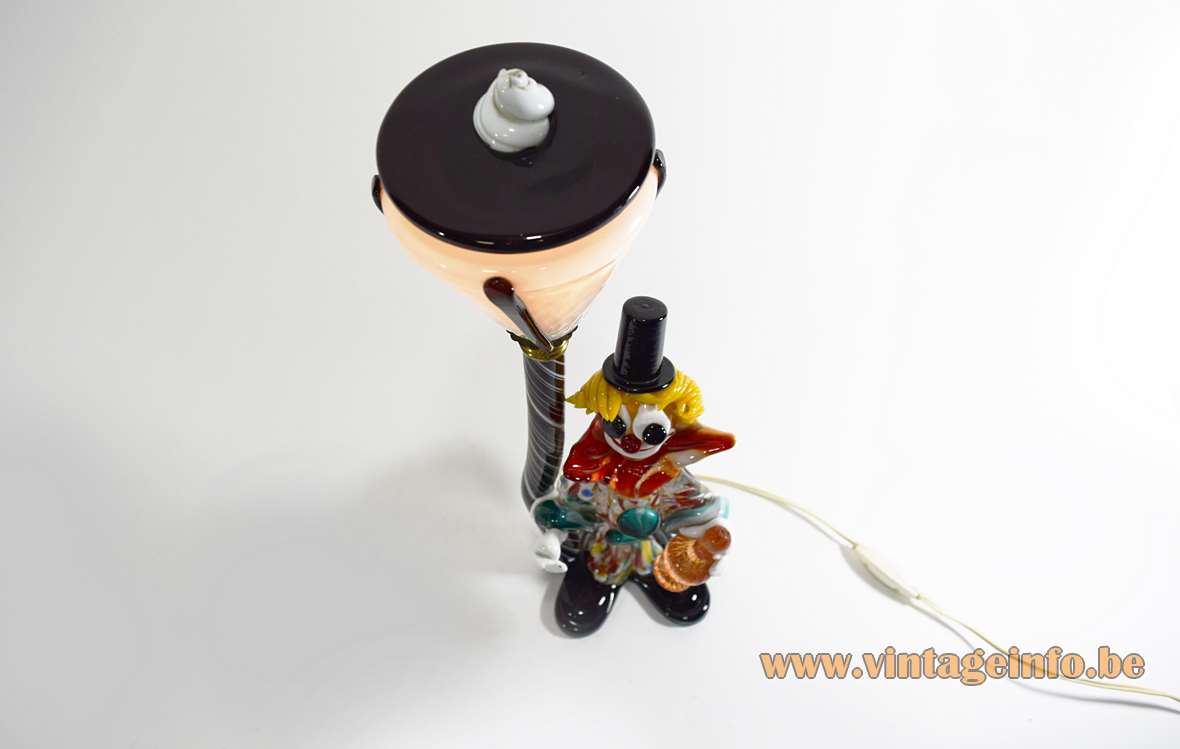 Murano drunk clown table lamp hand blown colourfull glass figure street lamp post 1950s 1960s Italy