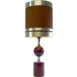 Philippe Barbier aubergine table lamp round metal base chrome globe tubular fabric lampshade 1960s 1970s France