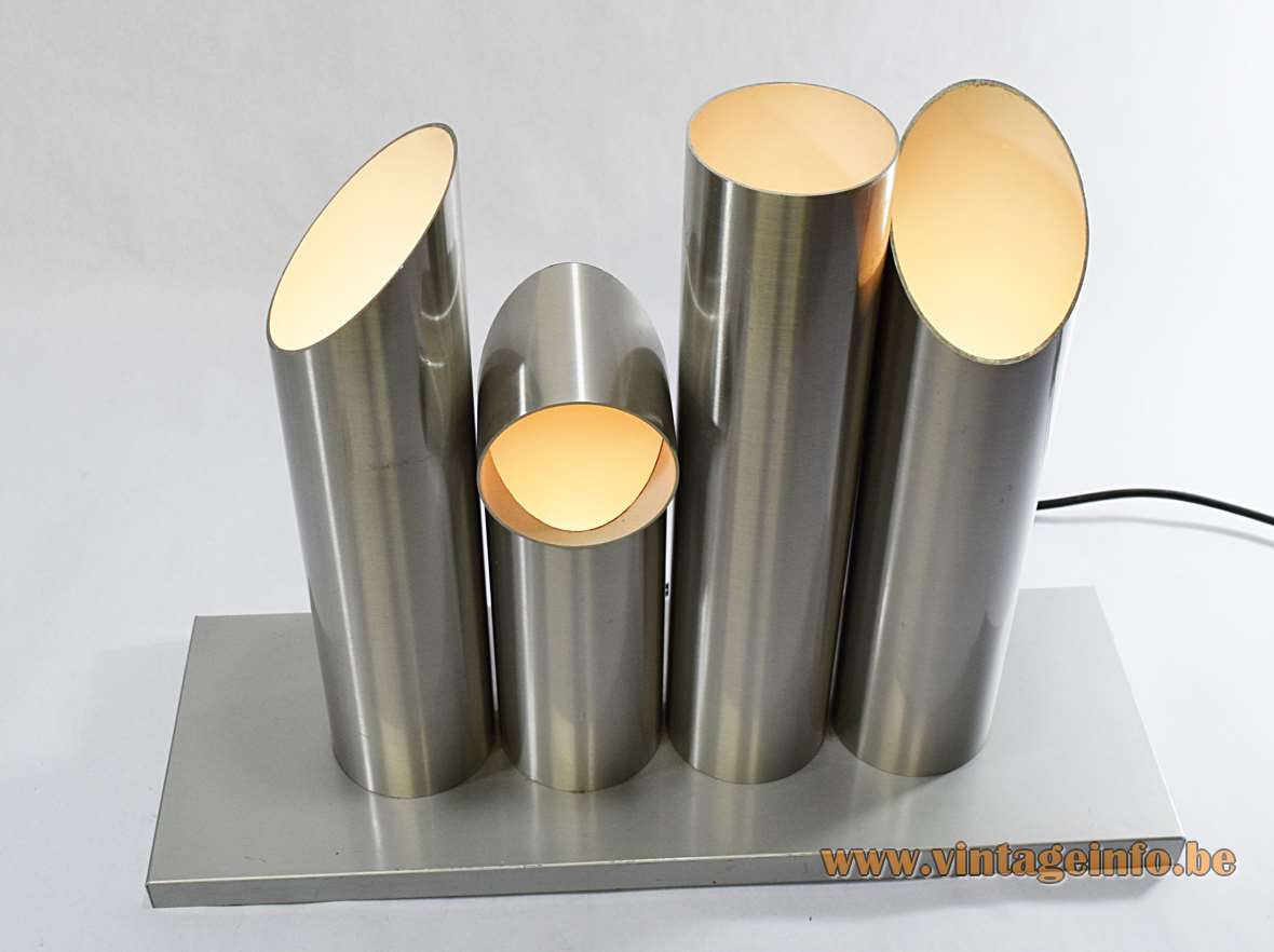 Raak Lichtsculptuur table lamp 4 brushed aluminium tubes design: Maurice Grothausen 1960s 1970s vintage E27 sockets