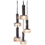 Staff bubble glass pendant chandelier cascading round smoked embossed glass lampshades chrome tubes 1960s 1970s Germany