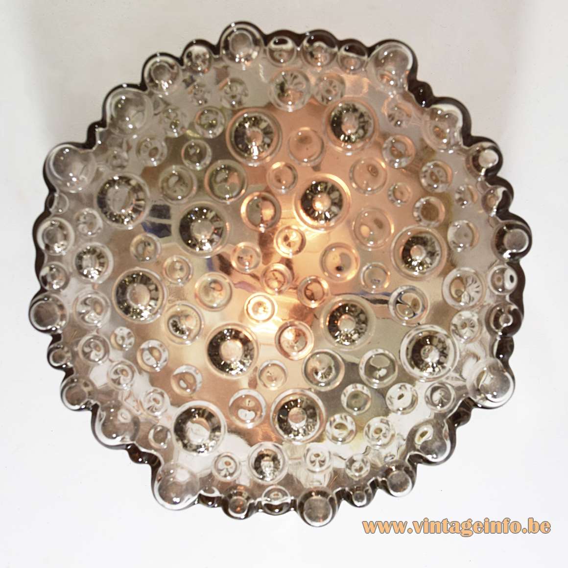 Staff bubble glass flush mount or wall lamp round smoked embossed glass lampshade 1960s 1970s Germany