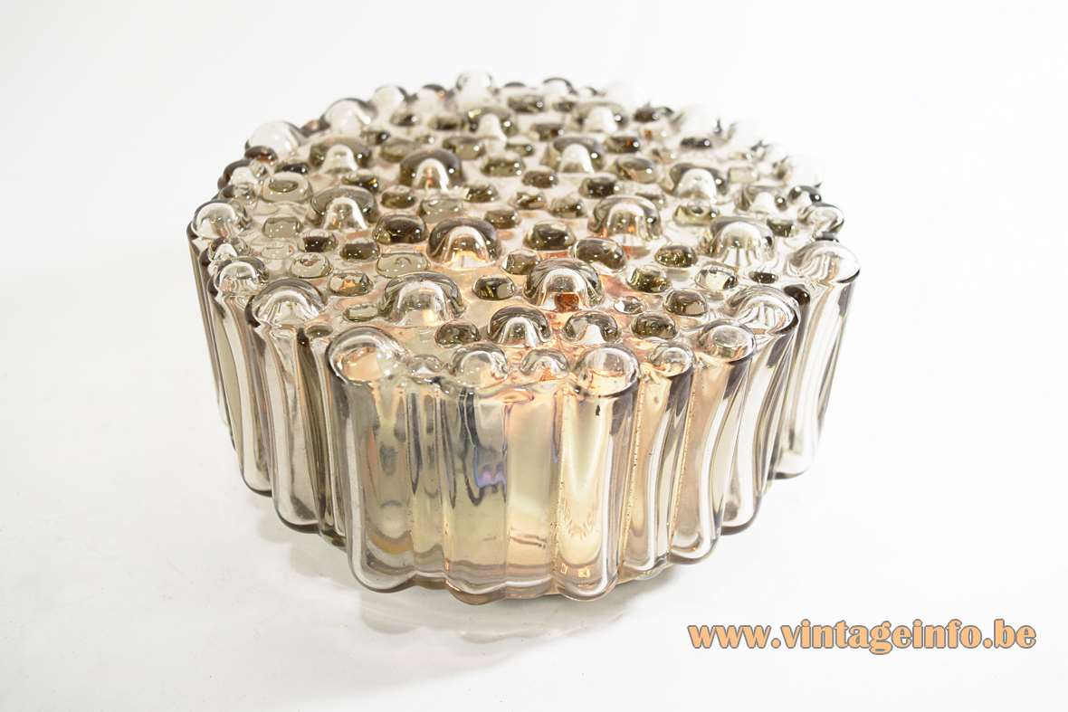 Staff bubble glass flush mount or wall lamp round smoked embossed glass lampshade 1960s 1970s Germany