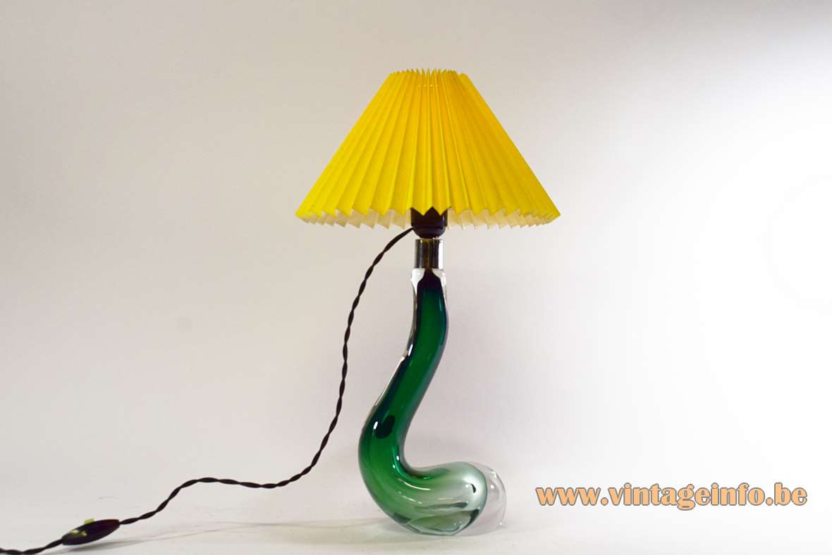 Val Saint Lambert swan table lamp biomorph green & clear glass conical lampshade 1950s 1960s VSL Belgium