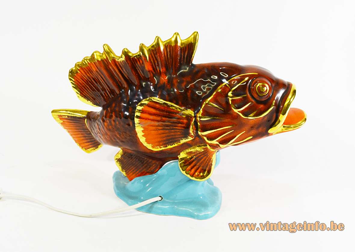 Vallauris ceramic fish table lamp colourfull sea tourist kitsch souvenir starfish shellfish 1950s 1960s France 