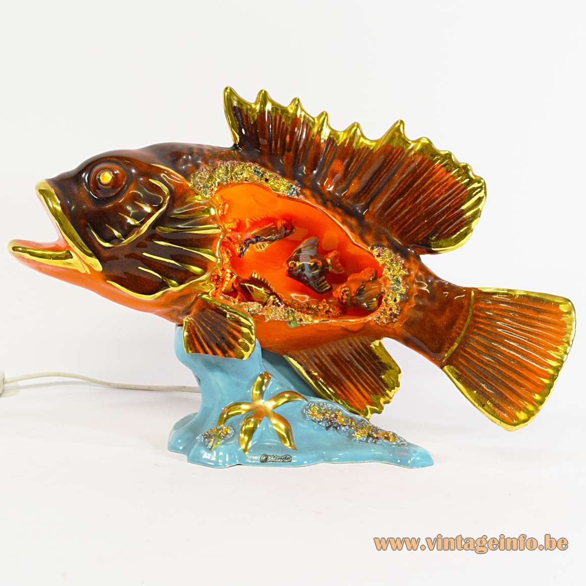 Vallauris ceramic fish table lamp colourfull sea tourist kitsch souvenir starfish shellfish 1950s 1960s France 