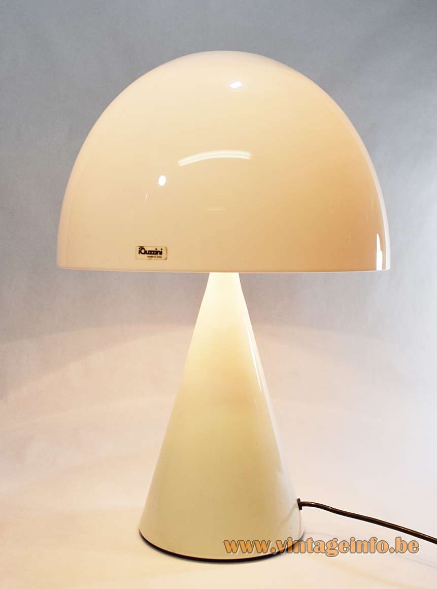 iGuzzini Baobab table lamp conical white metal base white acrylic mushroom lampshade Harvey Guzzini 1970s 1980s