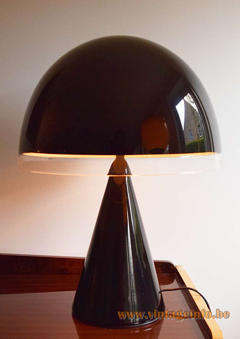 1970s iGuzzini Baobab table lamp black conical metal base acrylic mushroom lampshade Harvey Guzzini 1980s vintage