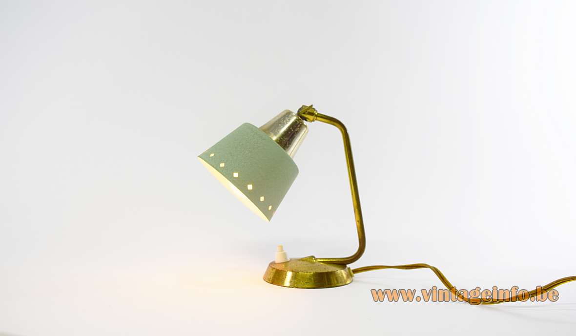 1950s perforated bedside lamp brass base & rod lampshade with diamond holes ERPEES Pfäffle Leuchten 1960s Germany