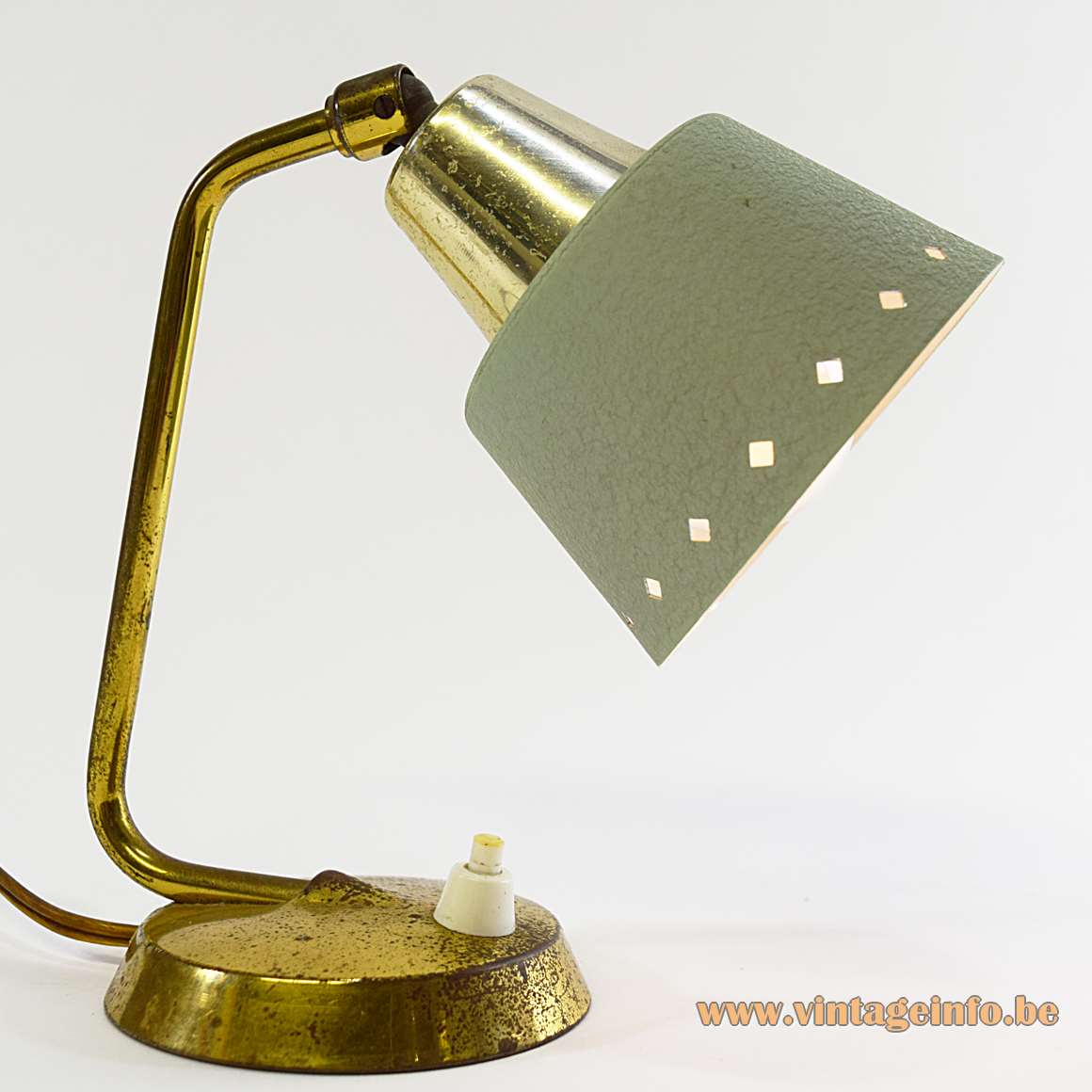 1950s perforated bedside lamp brass base & rod lampshade with diamond holes ERPEES Pfäffle Leuchten 1960s Germany