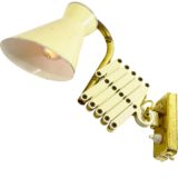 1950s diabolo scissor wall lamp aluminium yo-yo lampshade cream brass rods E27 socket SIS LICHT Germany