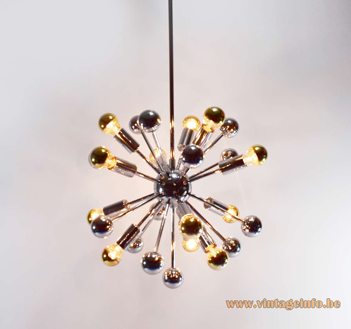 1960s chrome Sputnik chandelier long rods globe & balls 12 silver tipped bulbs Boulanger Belgium 1970s