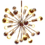1960s chrome Sputnik chandelier long rods globe & balls 12 silver tipped bulbs Boulanger Belgium 1970s
