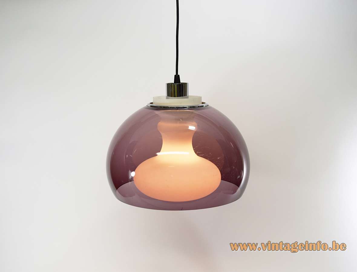 1970s opal & purple pendant lamp white glass diffuser acrylic lampshade 1960s Massive Belgium E27 socket