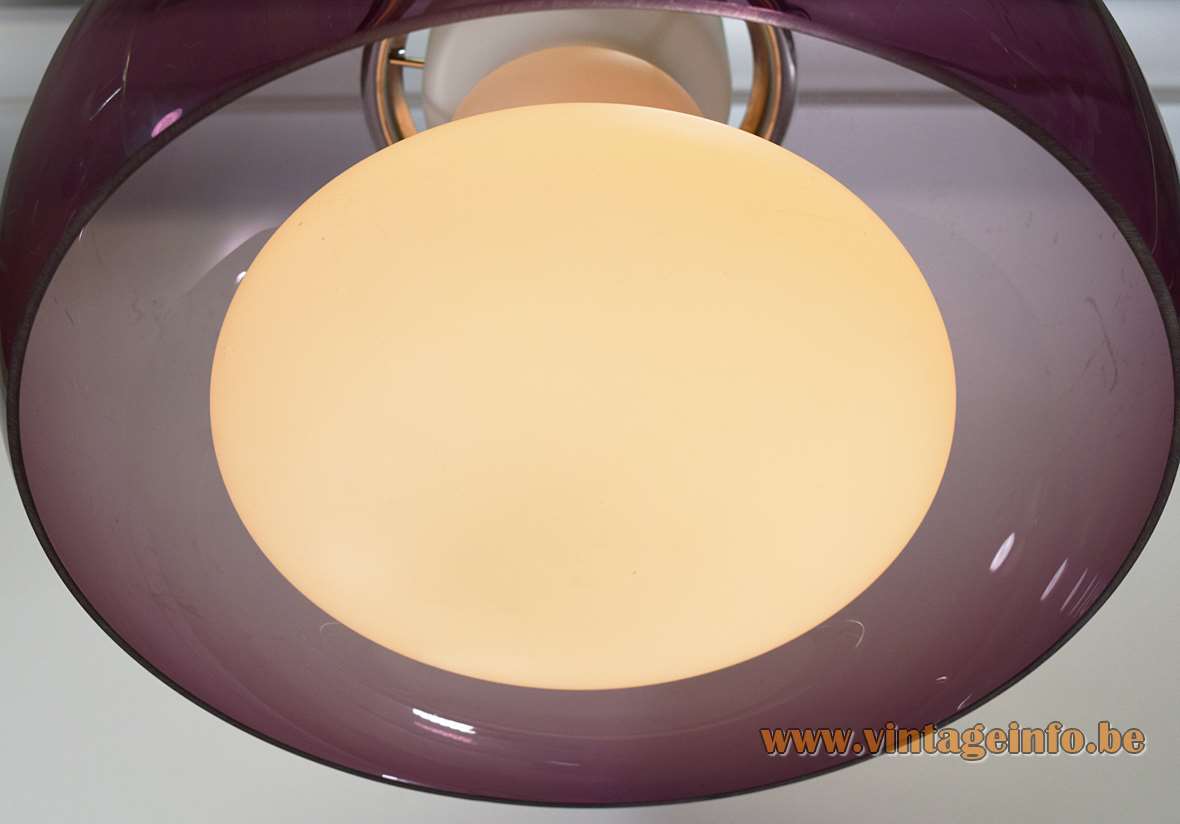 1970s opal & purple pendant lamp white glass diffuser acrylic lampshade 1960s Massive Belgium E27 socket