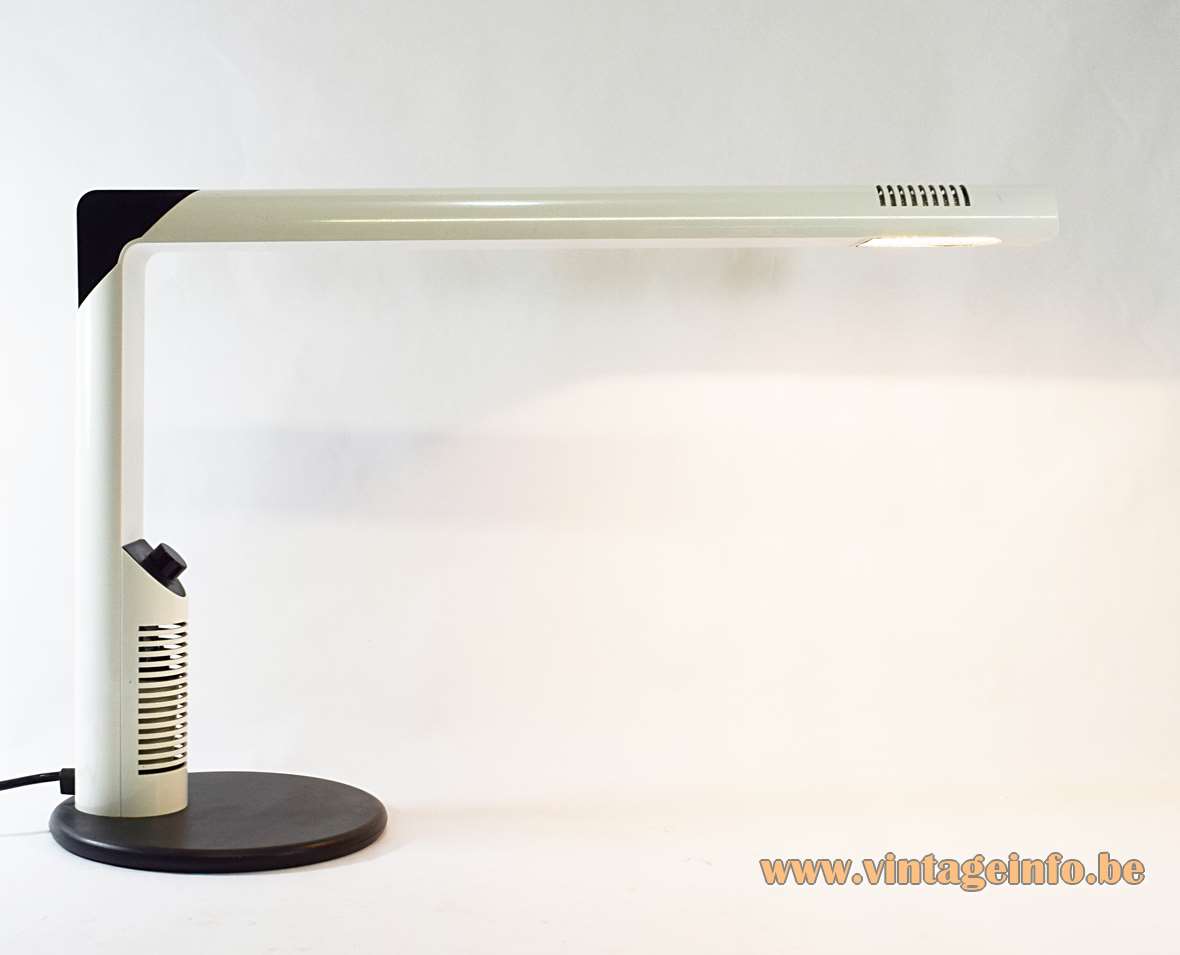 LUCI Abele desk lamp design: Gianfranco Frattini white metal tubes black plastic dimmer halogen 1970s Italy