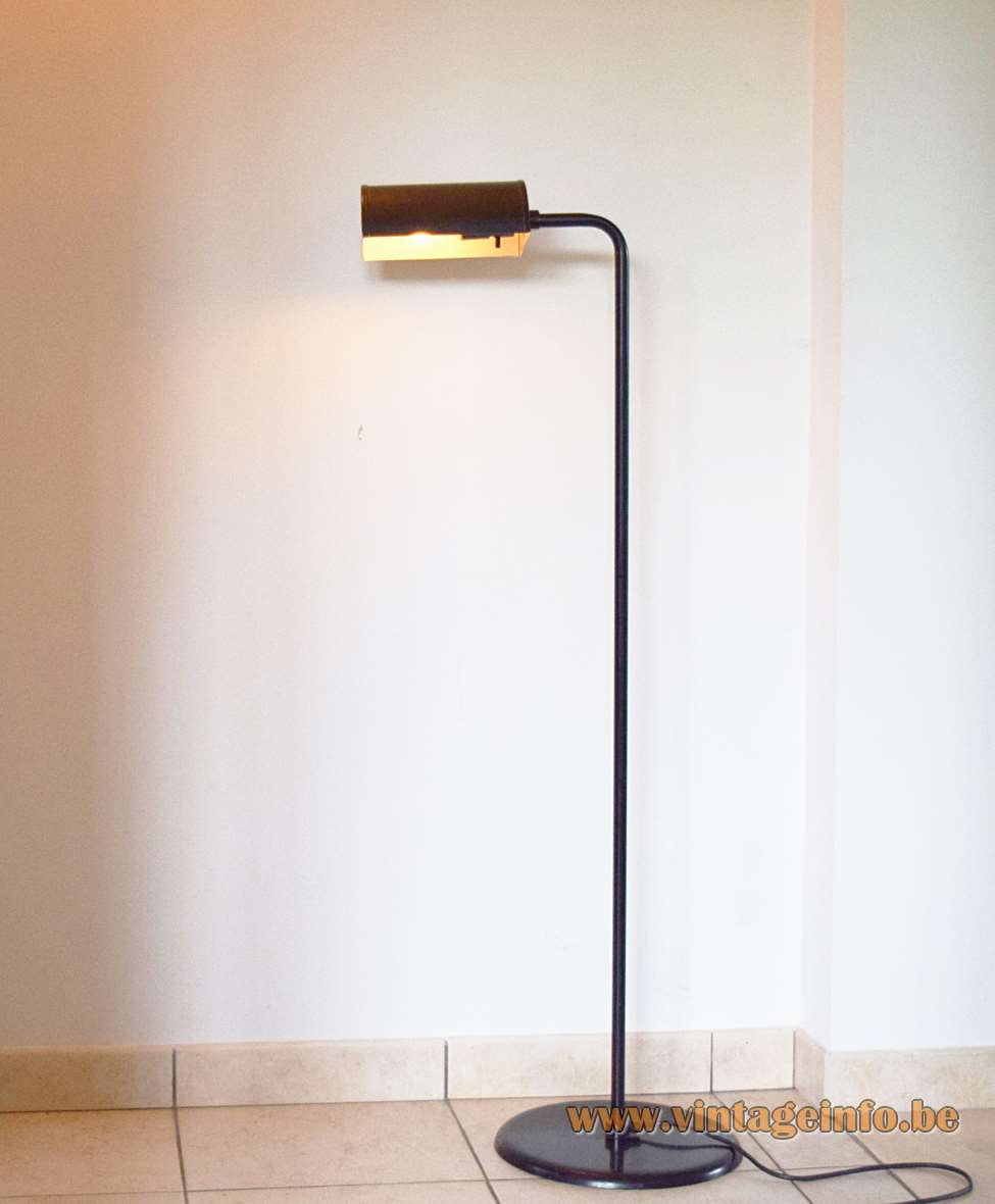 Abo Randers metal floor lamp black round base folded rod half round lampshade 1970s IKEA