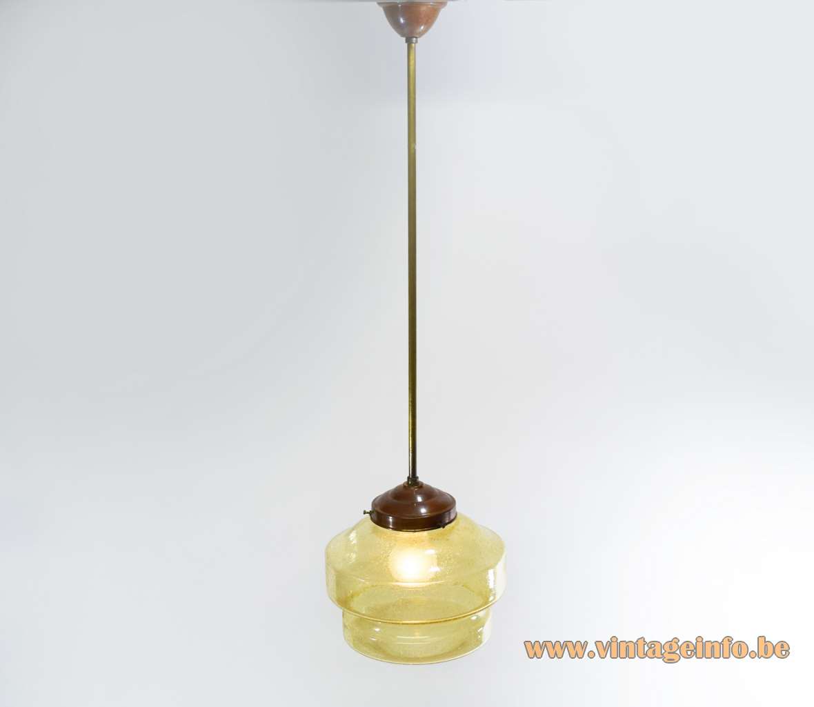 Amber bubble glass art deco pendant lamp copper rod yellow lampshade 1920s 1930s E27 socket Bauhaus