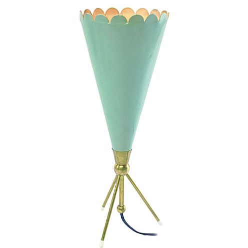 Angelo Lelii conical table lamp with a tripod base an a green aluminium cone by Arredoluce