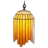 Art deco stained glass pendant lamp cut orange tongues flamed glass lampshade 1960s 1970s Massive Belgium